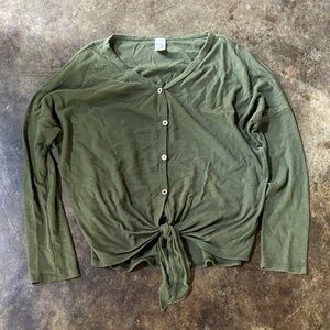Olive Button-Down Tie Women's Shirt